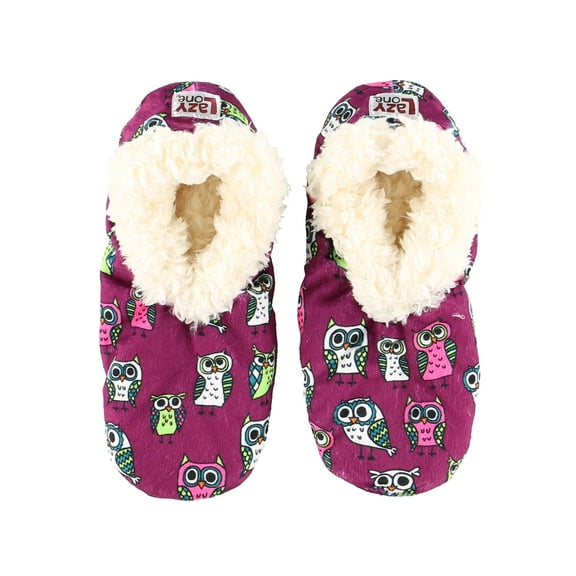 Women’s Fuzzy Slipper Socks with Grippers – Soft Microfiber Outer, Cozy Fleece Lined Indoor House Socks (Owl, S/m)