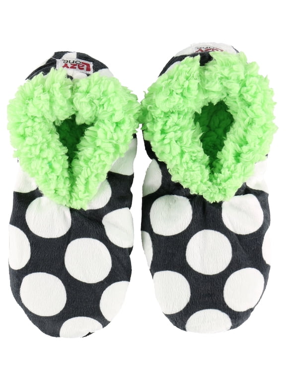 Women’s Fuzzy Slipper Socks with Grippers – Soft Microfiber Outer, Cozy Fleece Lined Indoor House Socks (Polka Dots, L/xl)
