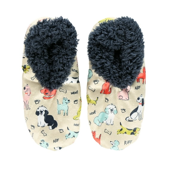 Women’s Fuzzy Slipper Socks with Grippers – Soft Microfiber Outer, Cozy Fleece Lined Indoor House Socks (Dogs, S/m)