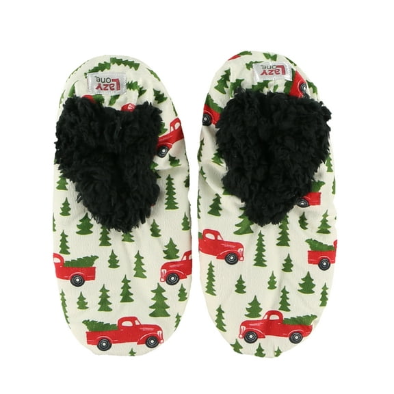 Women’s Fuzzy Slipper Socks with Grippers – Soft Microfiber Outer, Cozy Fleece Lined Indoor House Socks (Truck, S/m)