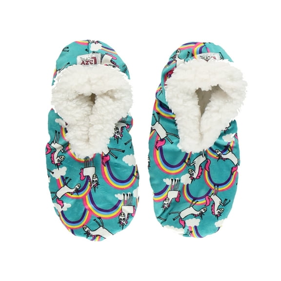 Women’s Fuzzy Slipper Socks with Grippers – Soft Microfiber Outer, Cozy Fleece Lined Indoor House Socks (Unicorn, S/m)
