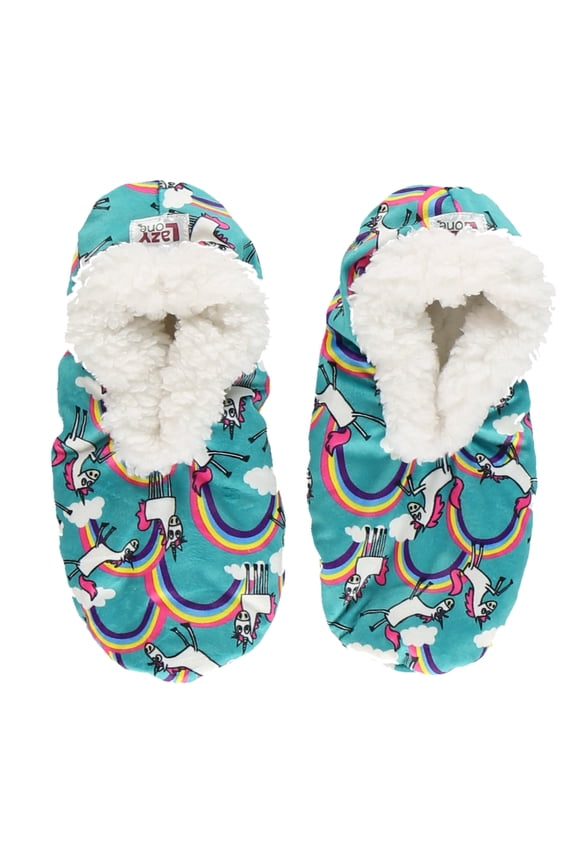 Women’s Fuzzy Slipper Socks with Grippers – Soft Microfiber Outer, Cozy Fleece Lined Indoor House Socks (Unicorn, L/xl)