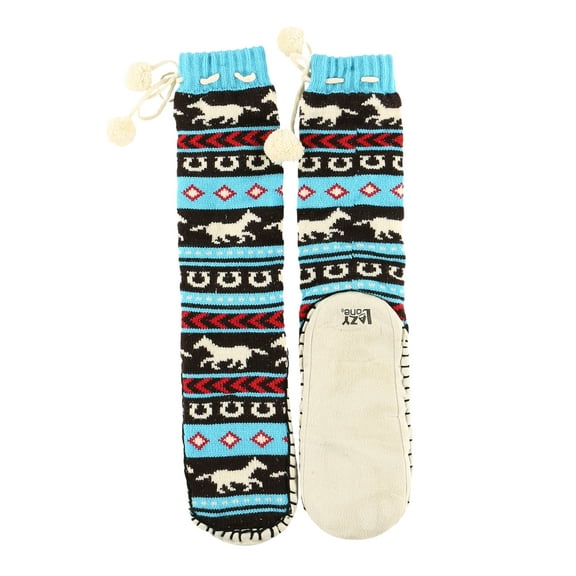 LazyOne Knitted Slipper Socks for Women, Cute Women's Clothing (Horse Fair Isle, L/XL)