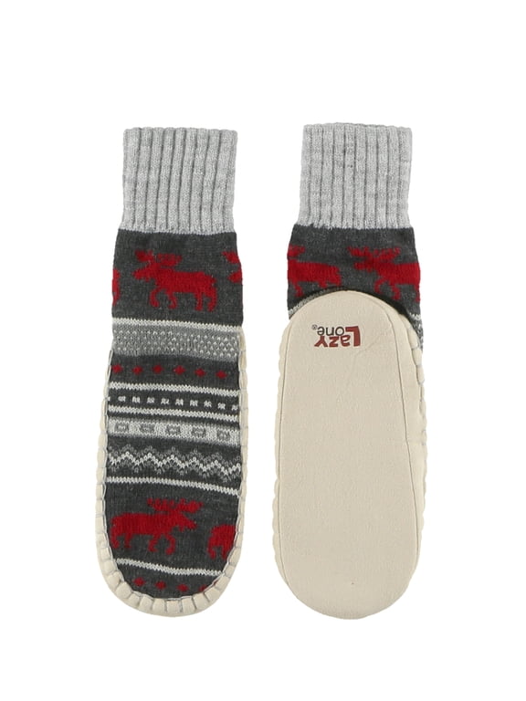 LazyOne Knitted Slippers, Cozy Slipper Socks for Winter, Unisex (Cabin Moose, XXL)