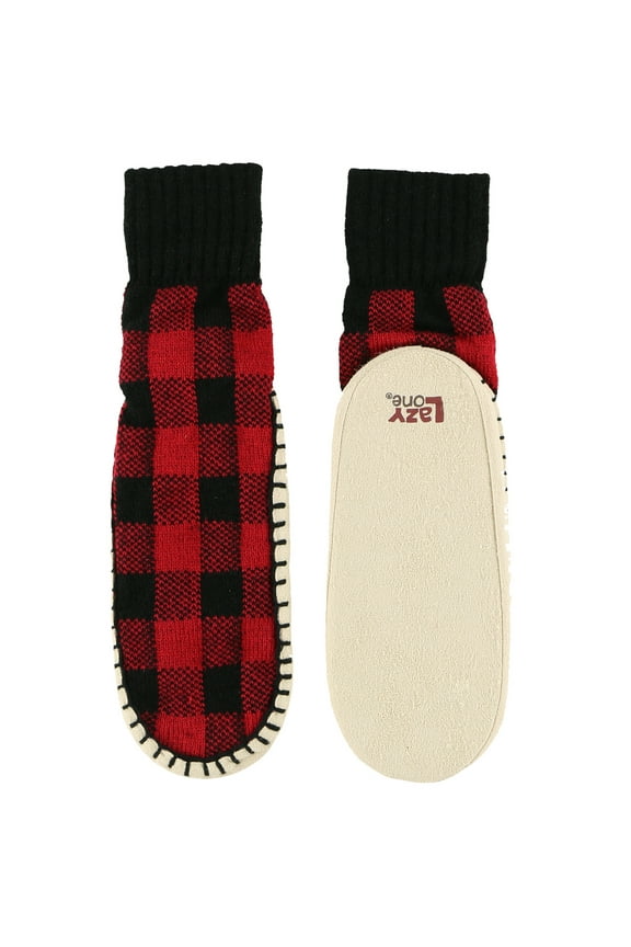 LazyOne Knitted Slippers, Cozy Slipper Socks for Winter, Unisex (Moose Plaid, XXL)