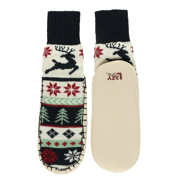 LazyOne Knitted Slippers, Cozy Slipper Socks for Winter, Unisex (Reindeer Fair Isle, L/XL)