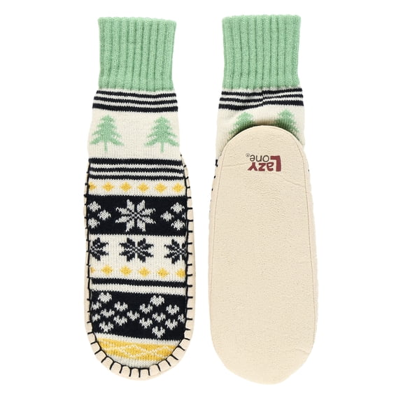 LazyOne Knitted Slippers, Cozy Slipper Socks for Winter, Unisex (Tree Fair Isle, S/M)
