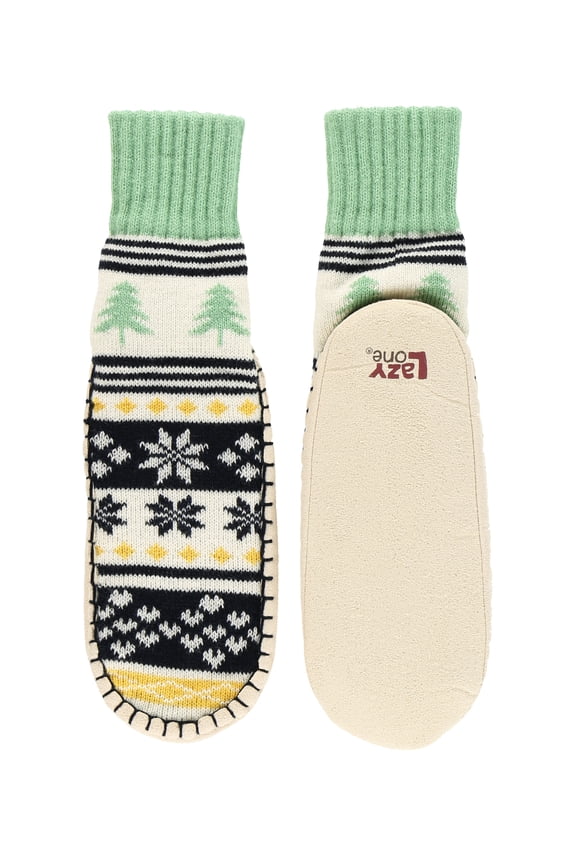 LazyOne Knitted Slippers, Cozy Slipper Socks for Winter, Unisex (Tree Fair Isle, S/M)