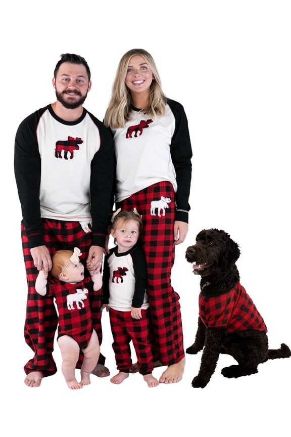 LazyOne Matching Family Pajama Sets for Adults, Teens, and Kids (Moose Plaid, 6 MO)