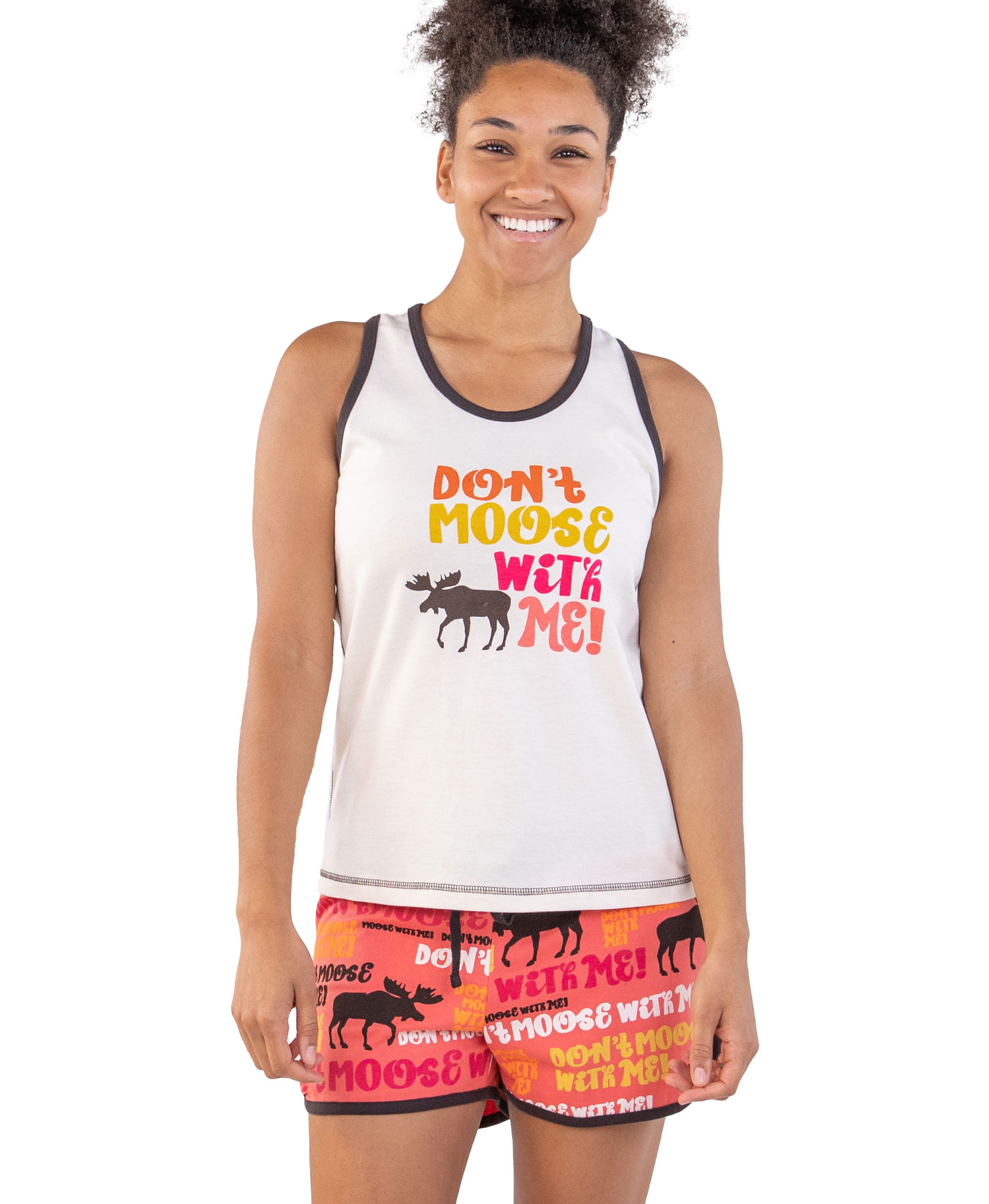 LazyOne Matching Pajamas for Women, Cute Pajama Shorts and Tank Top Set (Don't  Moose With Me, X-Large) 