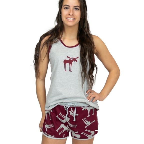 LazyOne Matching Pajamas for Women, Cute Pajama Shorts and Tank Top Set (Funky Moose, Small)