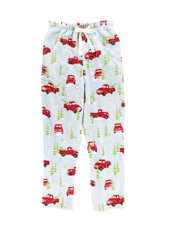 LazyOne Men's Fleece Pajama Pants, Nordic Pajama Bottoms for Men, Christmas (Red Truck, Small)