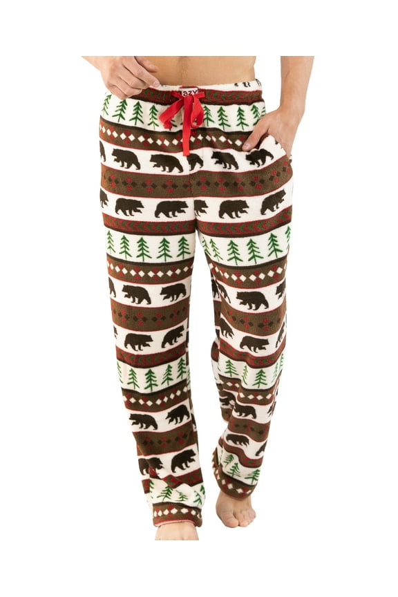 LazyOne Men's Fleece Pajama Pants, Nordic Pajama Bottoms for Men, Winter (Bear Essentials, Medium)