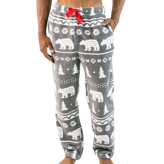 LazyOne Men's Fleece Pajama Pants, Nordic Pajama Bottoms for Men, Winter (Nordic Bear, MEDIUM)