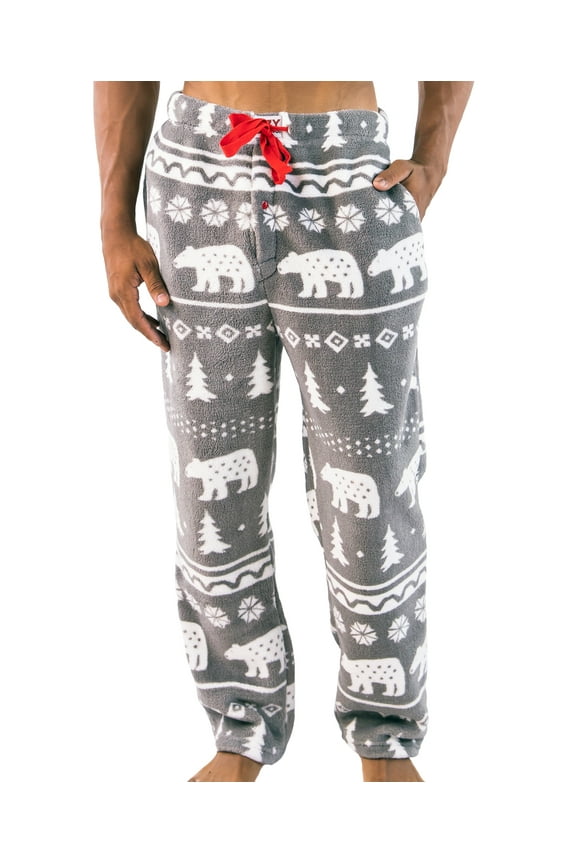 LazyOne Men's Fleece Pajama Pants, Nordic Pajama Bottoms for Men, Winter (Nordic Bear, MEDIUM)