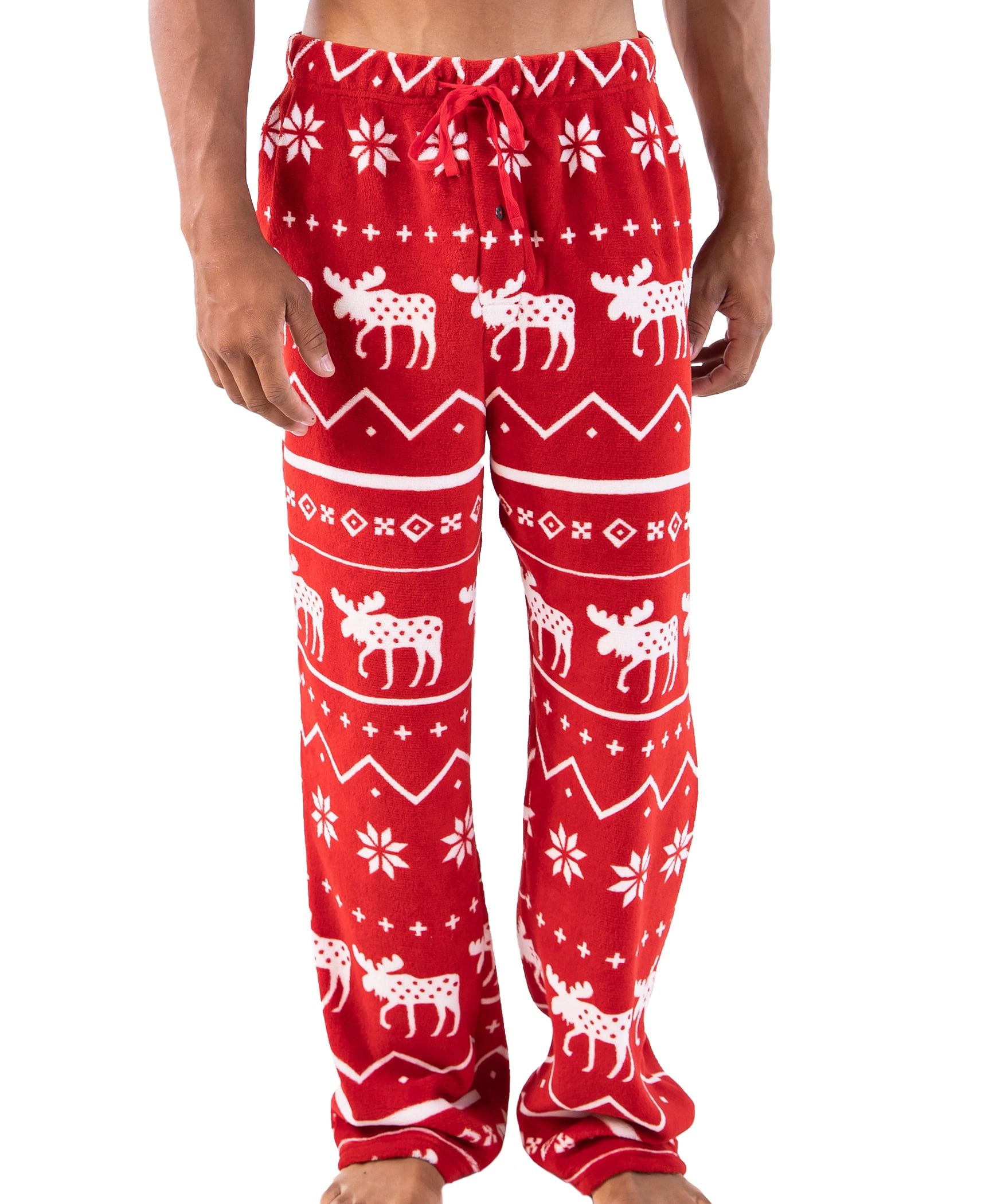 ADR Women's Plush Fleece Pajama Bottoms with Pockets, Winter PJ Lounge  Pants Red Christmas Plaid Large