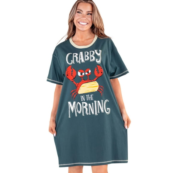 LazyOne Nightshirts for Women, Animal Designs Sleepshirt (Crabby Blue, One Size)