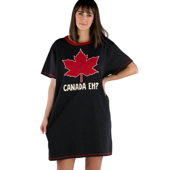 LazyOne Nightshirts for Women, Animal Designs Sleepshirt, Maple Leaf (Canada Eh?, One Size)