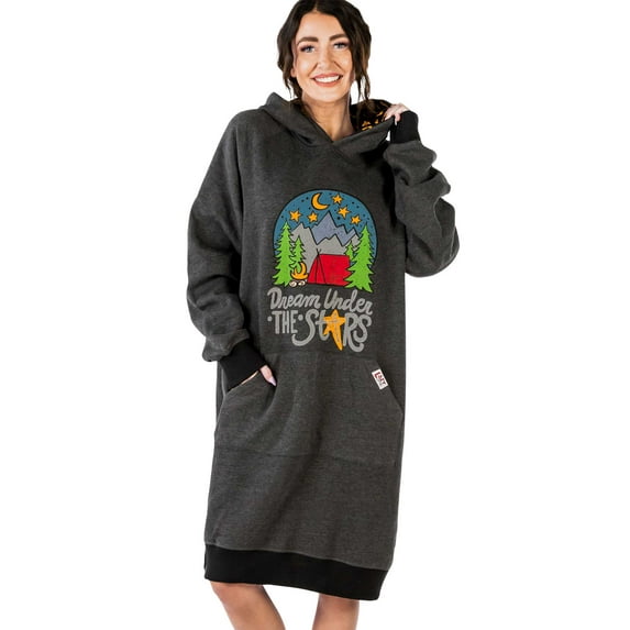 LazyOne Oversized Hoodie Sweatshirt, Comfortable Loungewear, Camping (Dream Under Stars, 2X/3X)