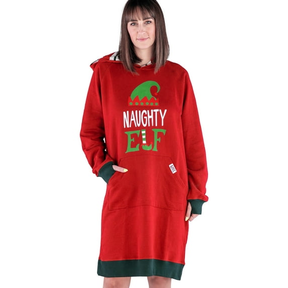 LazyOne Oversized Hoodie Sweatshirt, Comfortable Loungewear, Christmas (Naughty Elf, L/XL)