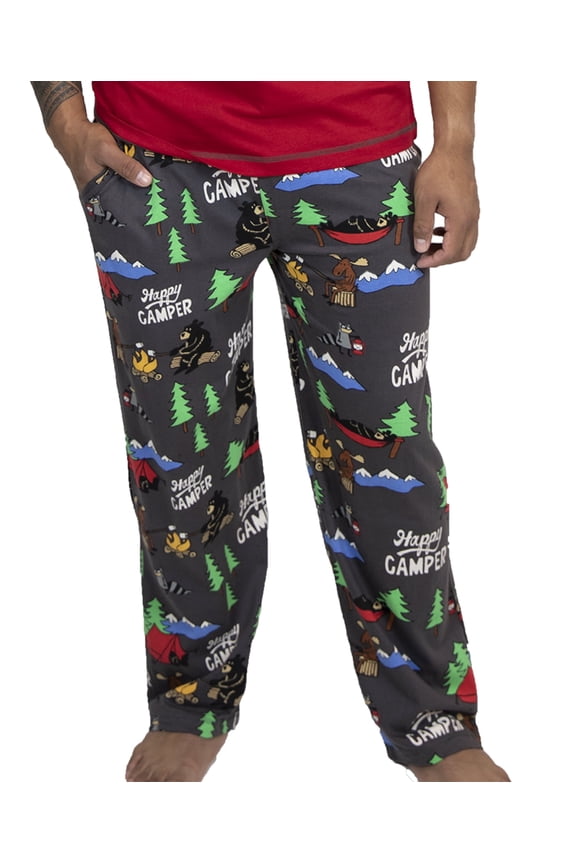 Men's Novelty Pajama Pants – Funny Cotton Sleep Pants with Elastic Waistband & Pockets, Happy Camper