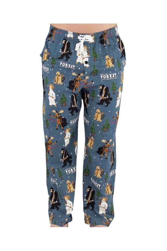 Men's Novelty Pajama Pants – Funny Cotton Sleep Pants with Elastic Waistband & Pockets, May the Forest Be With You, X-large