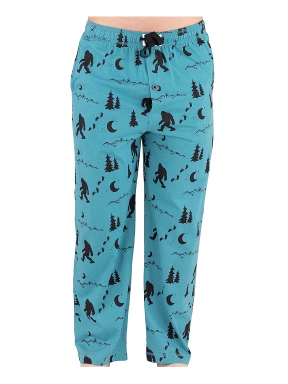 Men's Novelty Pajama Pants – Funny Cotton Sleep Pants with Elastic Waistband & Pockets, Mountain Bigfoot, Medium