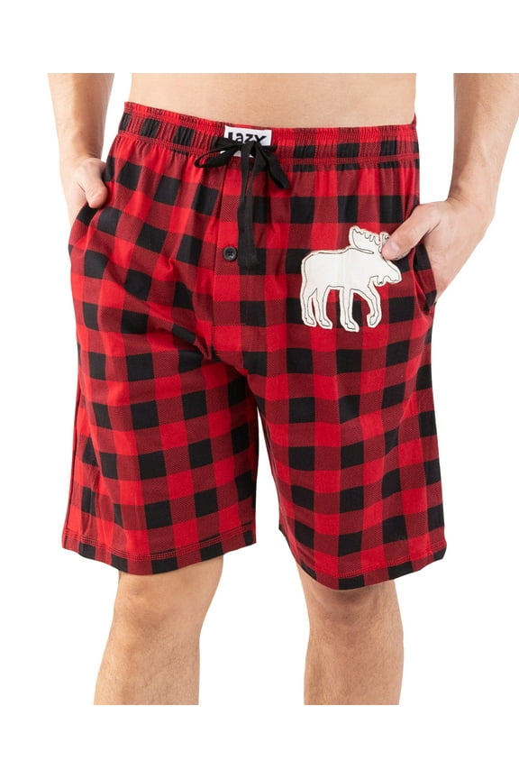 LazyOne Red Plaid Men's Pajama Shorts – Funny Plaid Cotton Pajama Shorts for Men, Mens Sleep Shorts with Pockets (L)