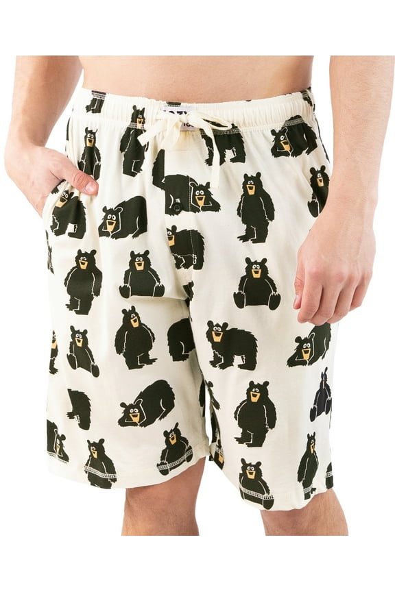 LazyOne Bear Men's Pajama Shorts – Funny Cotton Pajama Shorts for Men, Mens Sleep Shorts with Pockets (M)