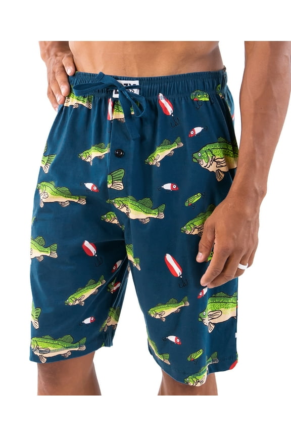 LazyOne Fishing Men's Pajama Shorts – Funny Bass Cotton Pajama Shorts for Men, Mens Sleep Shorts with Pockets (M)