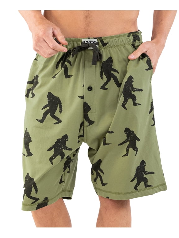 LazyOne Bigfoot Men's Pajama Shorts – Funny Sasquatch Cotton Pajama Shorts for Men, Mens Sleep Shorts with Pockets (L)