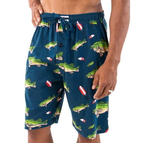 LazyOne Pajama Shorts For Men, Men's Separate Bottoms, Cotton Loungewear, Fishing, Fish, Animal (Bass, Small)