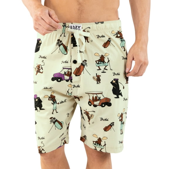 LazyOne Pajama Shorts For Men, Men's Separate Bottoms, Cotton Loungewear, Caddy, Golf Cart, Bear, Moose, Beaver (Golfing, X-Small)
