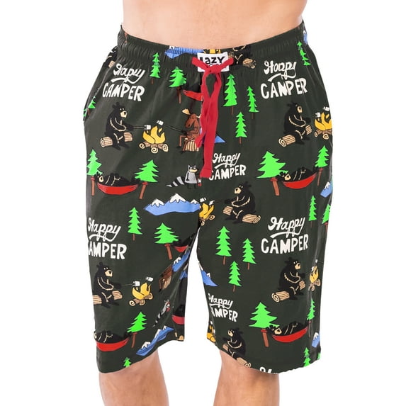 LazyOne Pajama Shorts For Men, Men's Separate Bottoms, Cotton Loungewear, Campfire, Bear, Moose, Smores (Happy Camper, Medium)