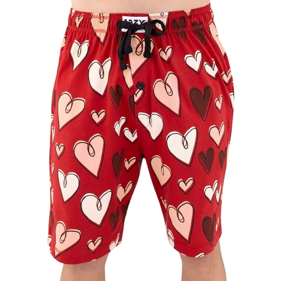 LazyOne Pajama Shorts for Men, Men's Pajama Bottoms, Sleepwear, Valentines Day (Hearts, Medium)