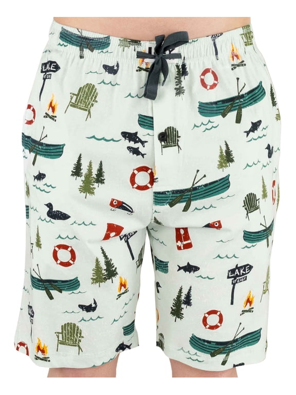 LazyOne Lake Men's Pajama Shorts – Funny Lake Cotton Pajama Shorts for Men, Mens Sleep Shorts with Pockets (M)