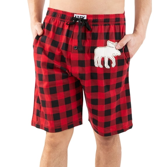 LazyOne Pajama Shorts For Men, Men's Separate Bottoms, Cotton Loungewear, Animal (Moose Plaid, X-Small)