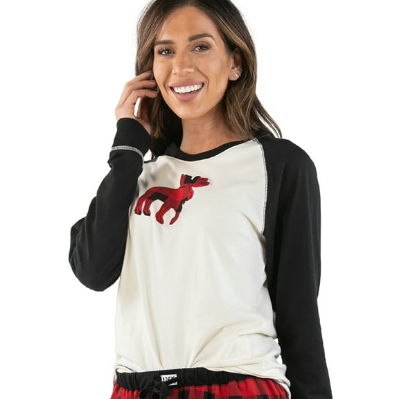 LazyOne Pajamas for Women, Cute Pajama Pants and Long Sleeve Top Separates, Moose Plaid, Large