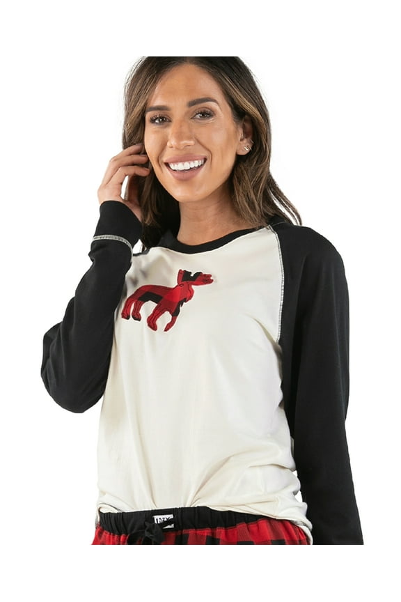 LazyOne Pajamas for Women, Cute Pajama Pants and Long Sleeve Top Separates, Moose Plaid, Large