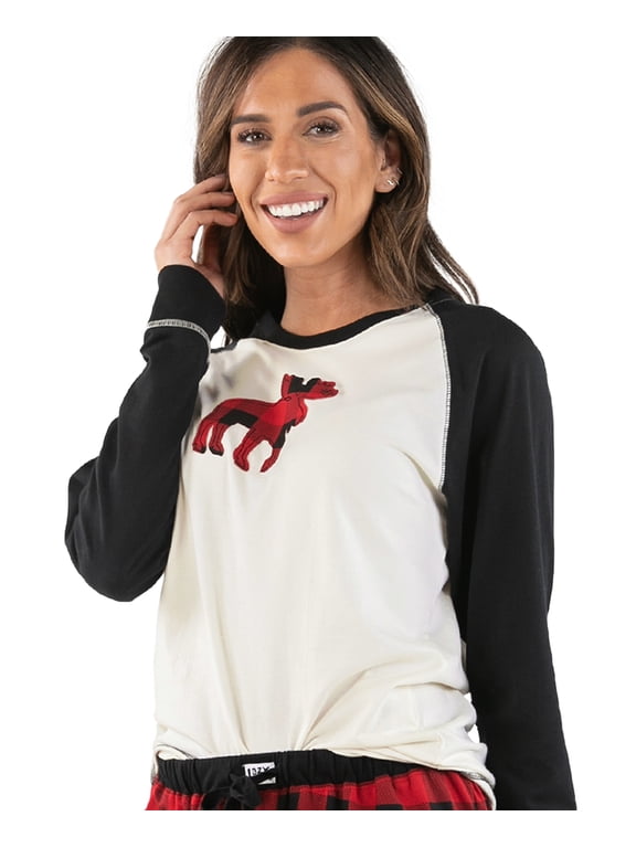 LazyOne Pajamas for Women, Cute Pajama Pants and Long Sleeve Top Separates, Moose Plaid, X-small