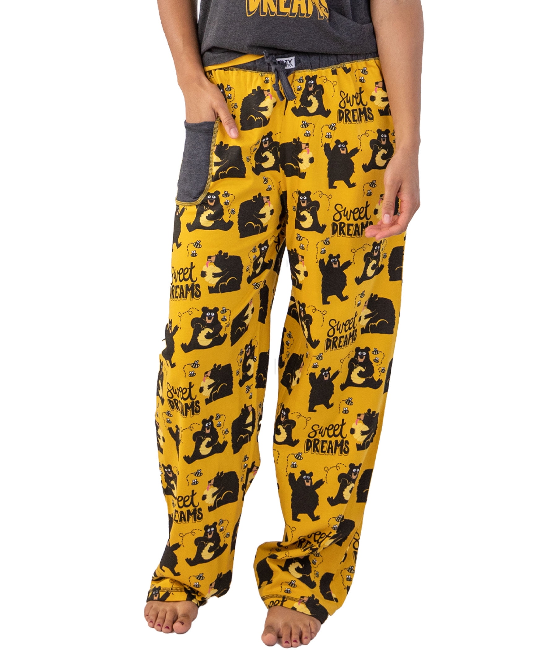 LazyOne Pajamas for Women Cute Pajama Pants and Top Separates Bear Honeycomb Sweet Dreams Medium