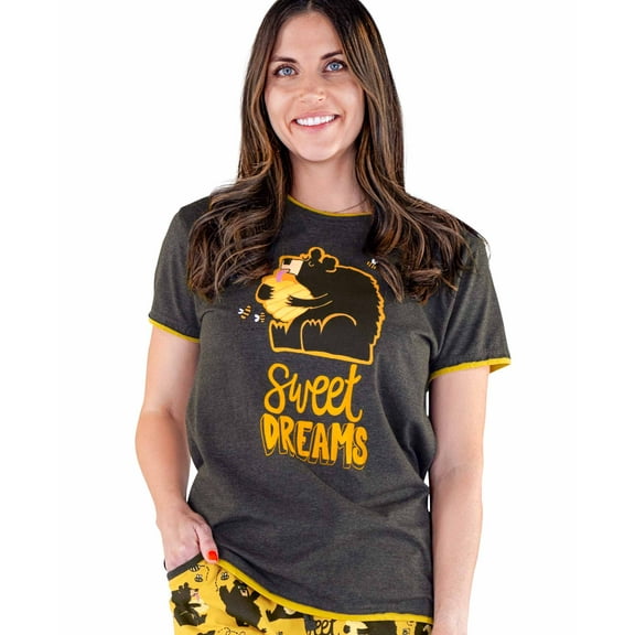 LazyOne Pajamas for Women, Cute Pajama Pants and Top Separates, Bear, Honeycomb, Sweet Dreams, Small