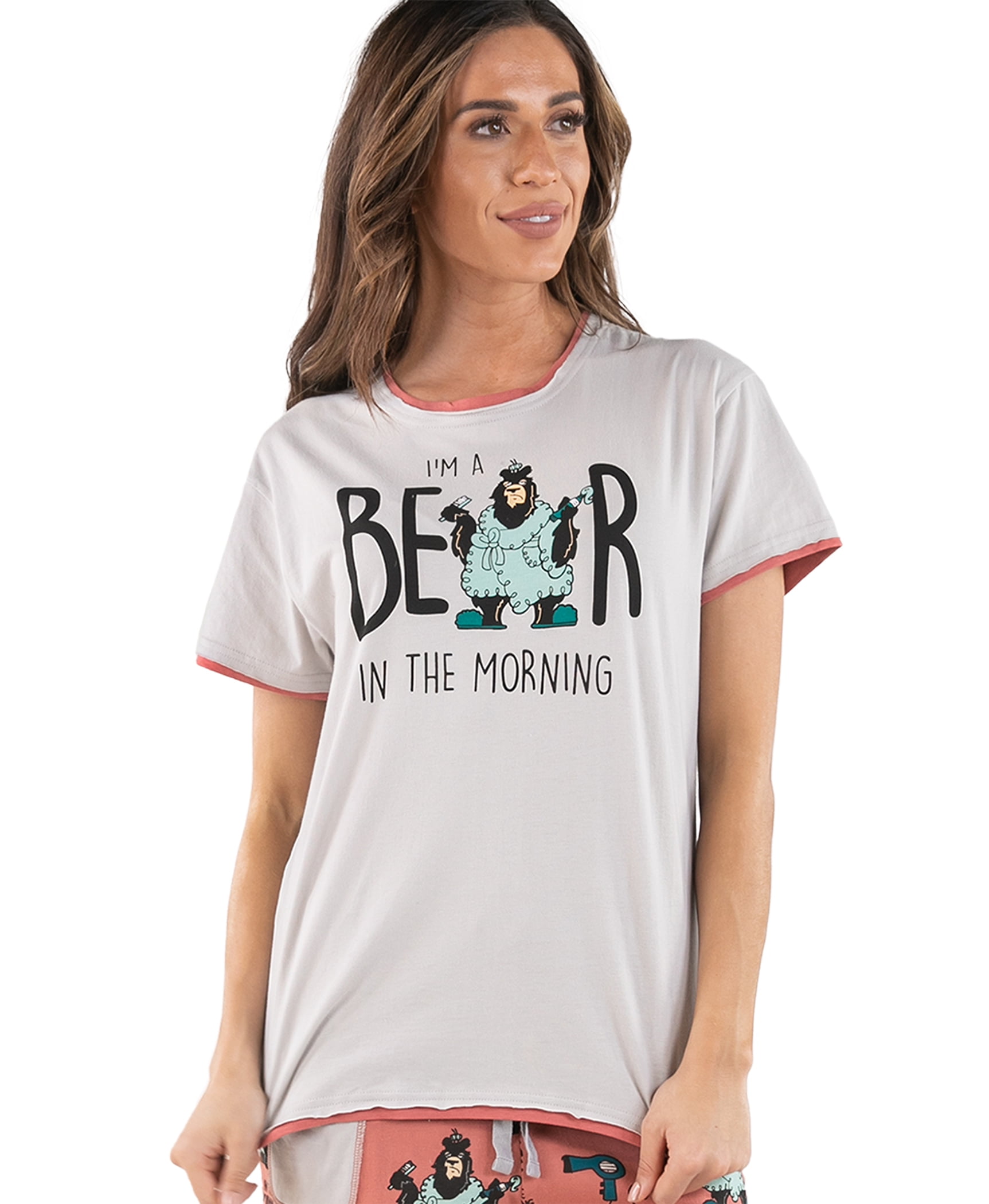 Lazy One Women's Pajama Set - Cute Garden Bear Pajama Separates With Pun Tee, 100% Premium Cotton