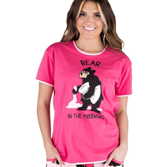 LazyOne Pajamas for Women, Cute Pajama Pants and Top Separates, Bear in the Morning Pink, Animals (Large)