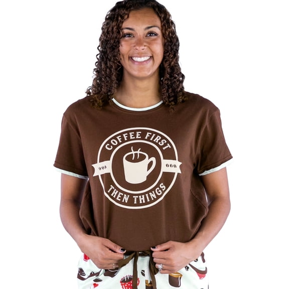 LazyOne Pajamas for Women, Cute Pajama Pants and Top Separates, Coffee First, X-large