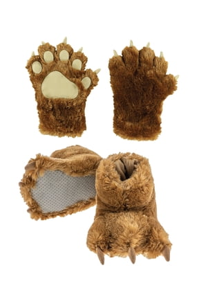 LazyOne Paw Mittens and Slippers Set, for Kids and Adults, Brown Bear