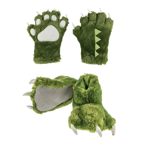 LazyOne Paw Mittens and Slippers Set, for Kids and Adults, Dinosaur