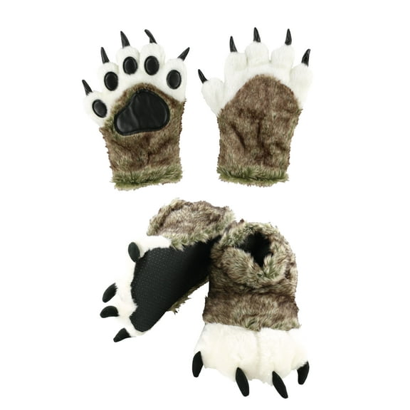 LazyOne Paw Mittens and Slippers Set, for Kids and Adults, Werewolf
