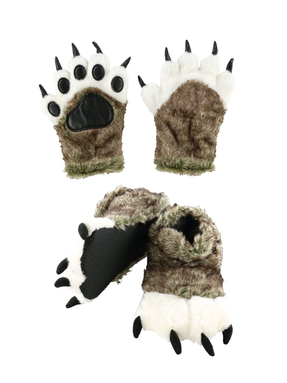 LazyOne Paw Mittens and Slippers Set, for Kids and Adults, Werewolf