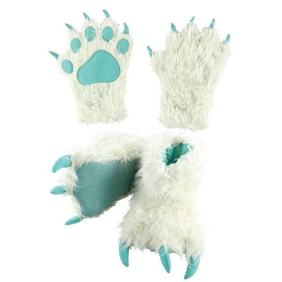 LazyOne Paw Mittens and Slippers Set, for Kids and Adults, Yeti